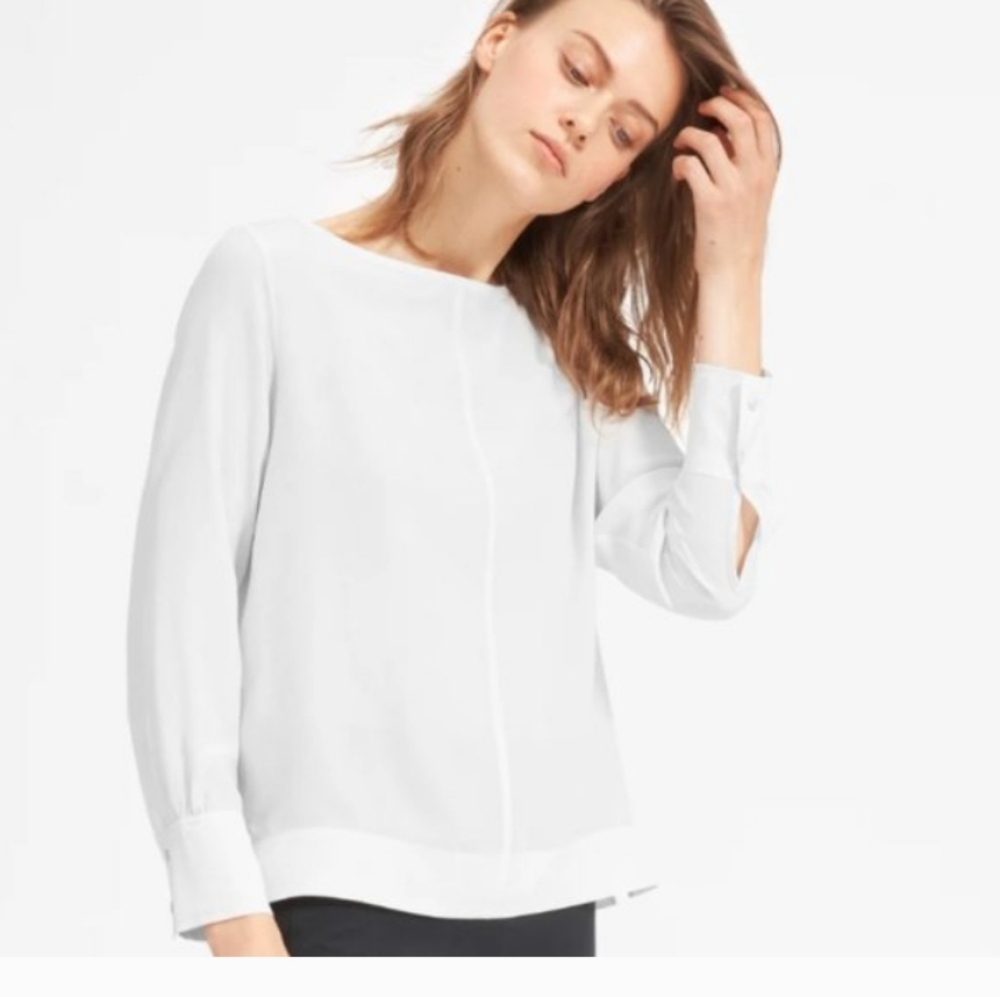 NWOT: EVERLANE; 100% WASHABLE SILK LONG SLEEVE BOATNECK TOP, "GRAY COLOR".